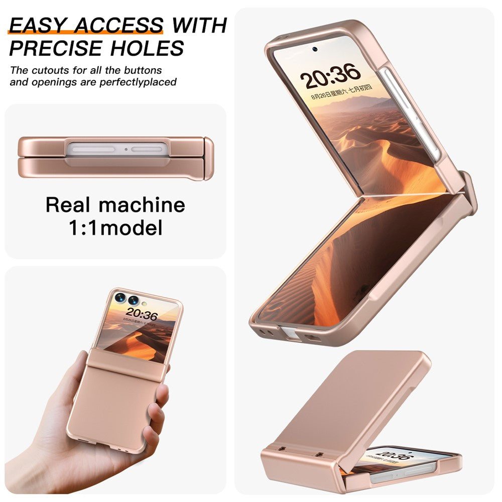 For Samsung Galaxy Z Flip7 5G Case Hinge Protection Hard PC Phone Cover Built-In Screen Film - Rose Gold