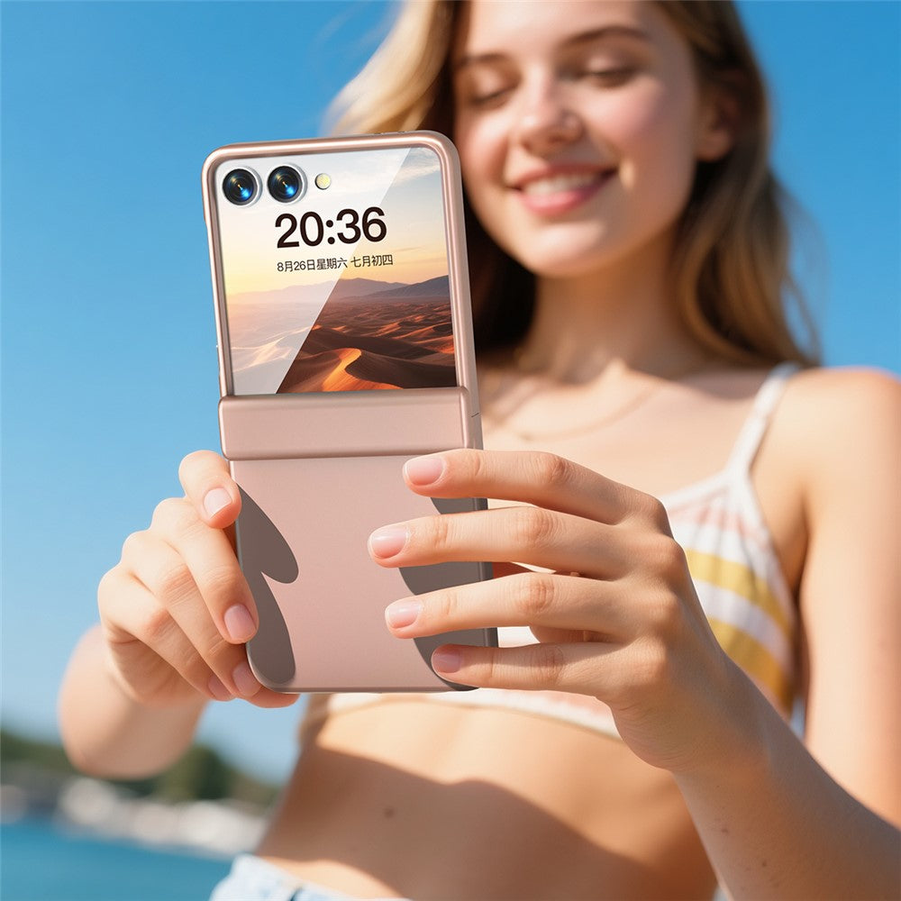 For Samsung Galaxy Z Flip7 5G Case Hinge Protection Hard PC Phone Cover Built-In Screen Film - Rose Gold