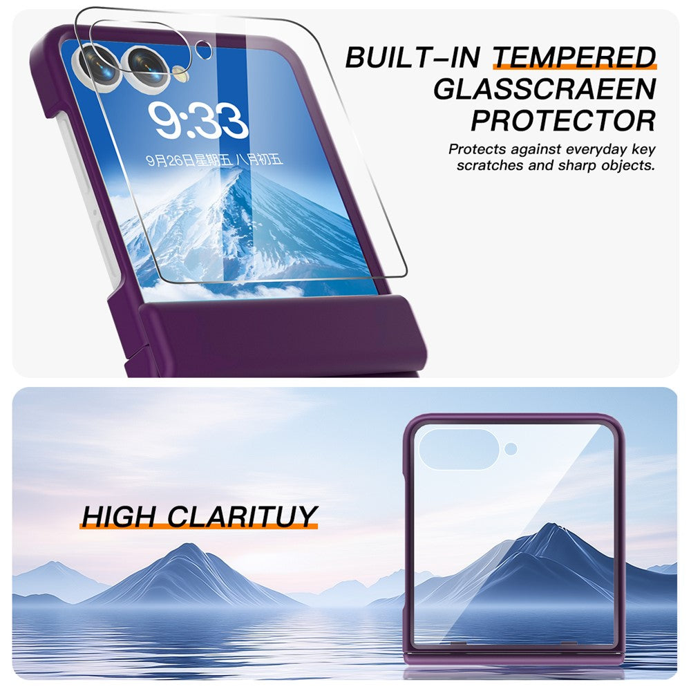For Samsung Galaxy Z Flip7 5G Case Hinge Protection Hard PC Phone Cover Built-In Screen Film - Dark Purple