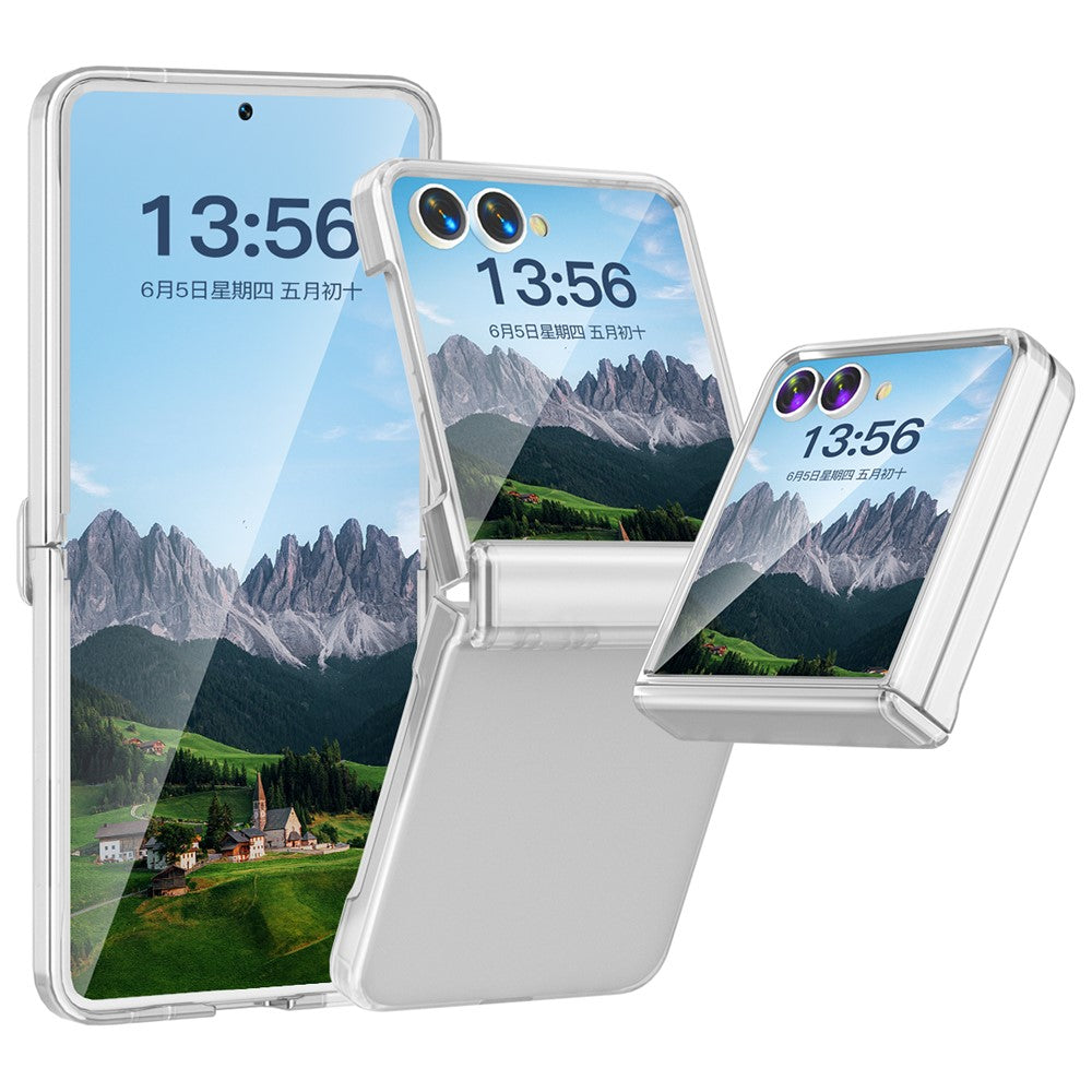 For Samsung Galaxy Z Flip7 5G Case Hinge Protection Hard PC Phone Cover Built-In Screen Film - Clear