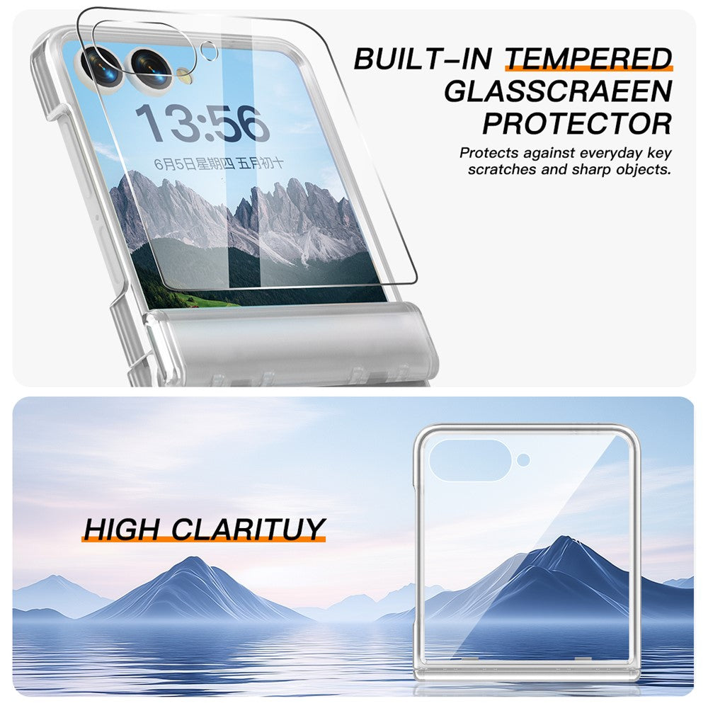 For Samsung Galaxy Z Flip7 5G Case Hinge Protection Hard PC Phone Cover Built-In Screen Film - Clear