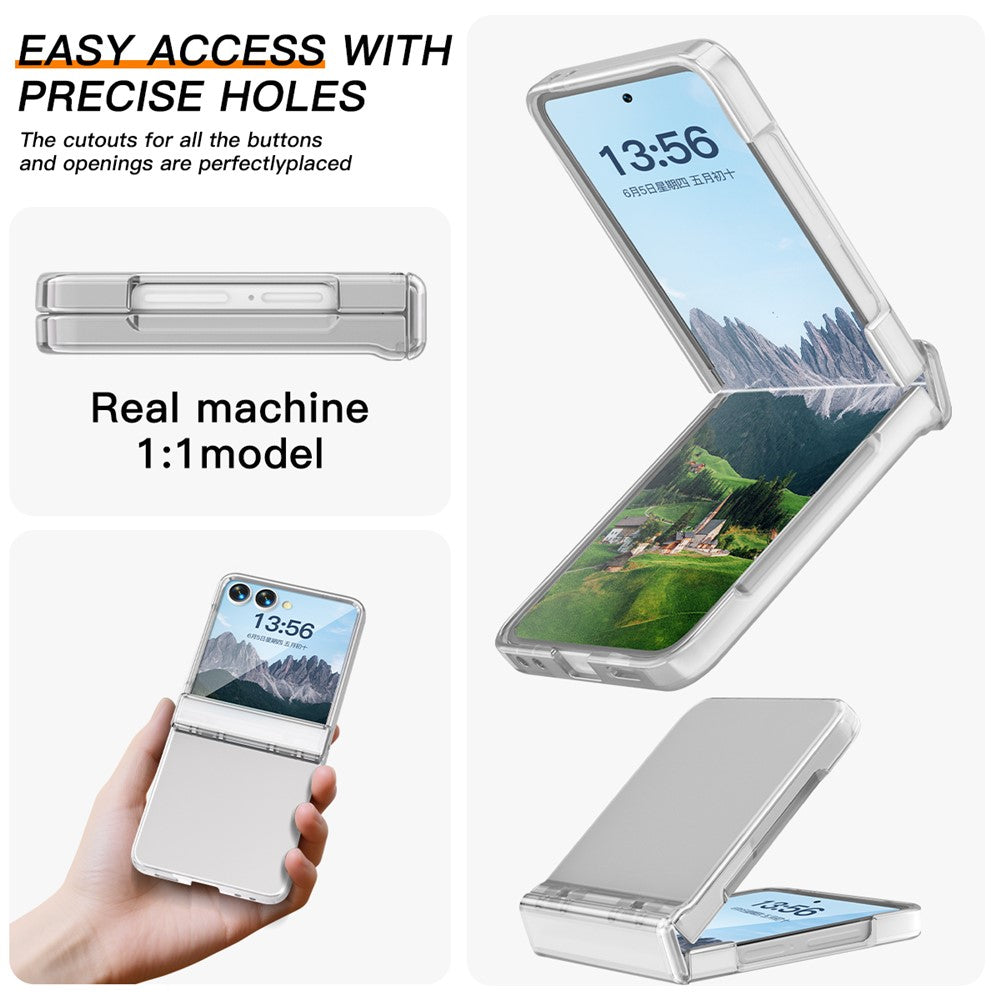 For Samsung Galaxy Z Flip7 5G Case Hinge Protection Hard PC Phone Cover Built-In Screen Film - Clear