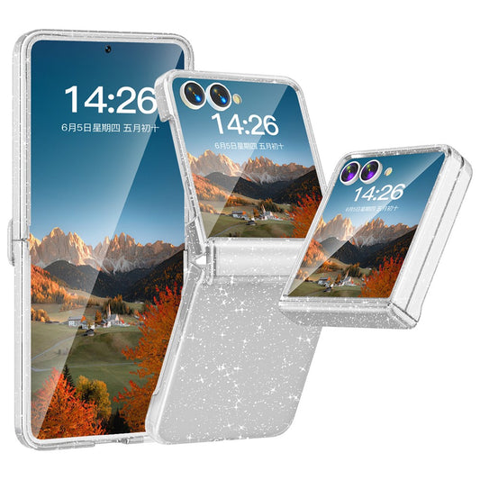 For Samsung Galaxy Z Flip7 5G Case Hinge Protection Hard PC Phone Cover Built-In Screen Film - Clear Glitter