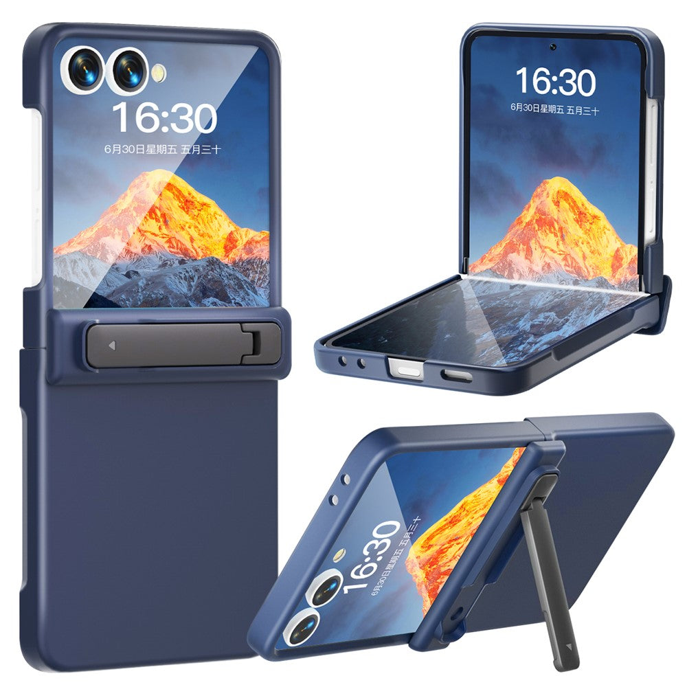 For Samsung Galaxy Z Flip7 5G Kickstand Case Hinge Protection Hard PC Phone Cover Built-In Screen Film - Dark Blue
