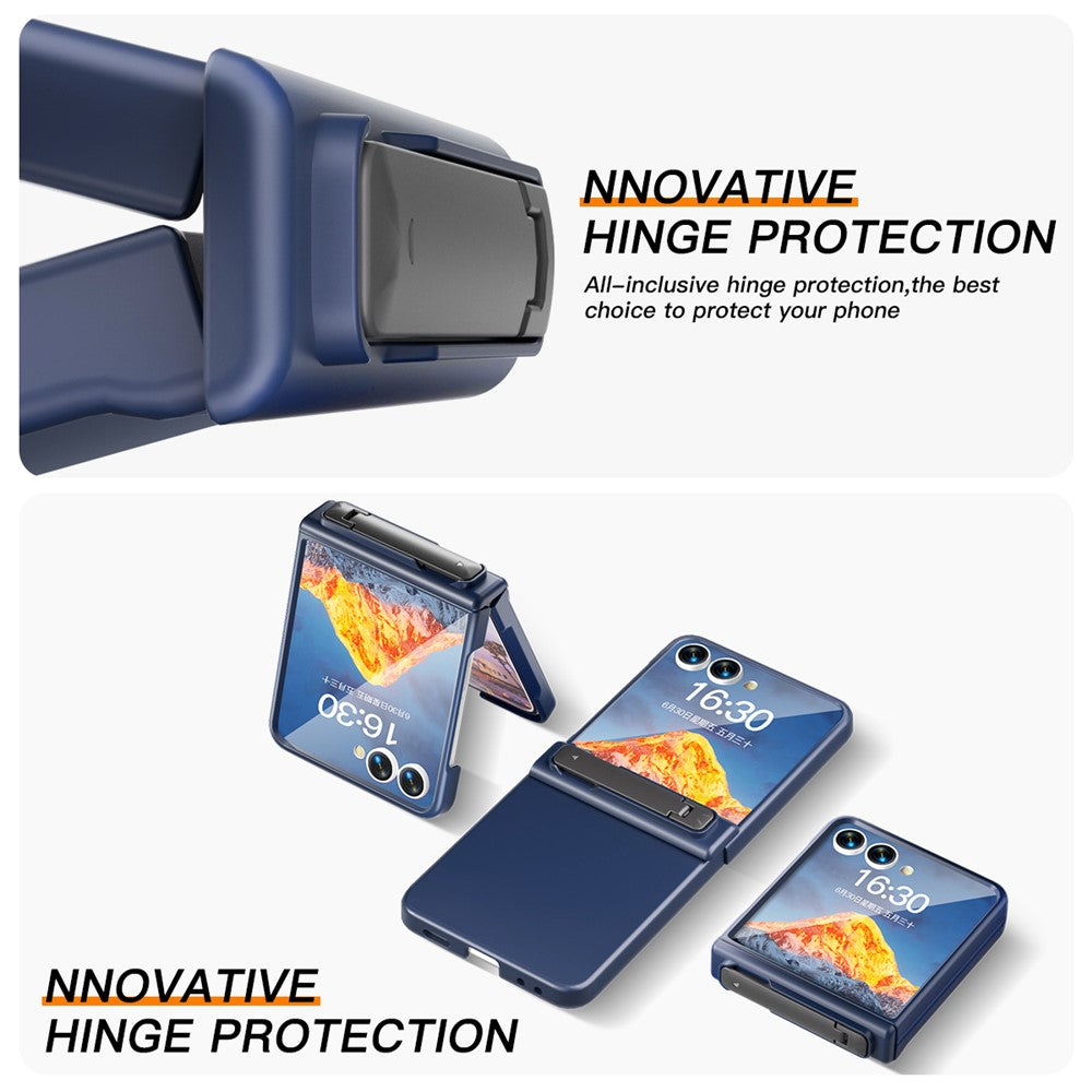 For Samsung Galaxy Z Flip7 5G Kickstand Case Hinge Protection Hard PC Phone Cover Built-In Screen Film - Dark Blue