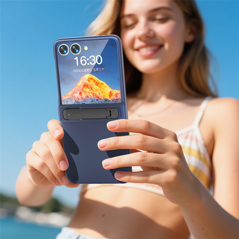 For Samsung Galaxy Z Flip7 5G Kickstand Case Hinge Protection Hard PC Phone Cover Built-In Screen Film - Dark Blue