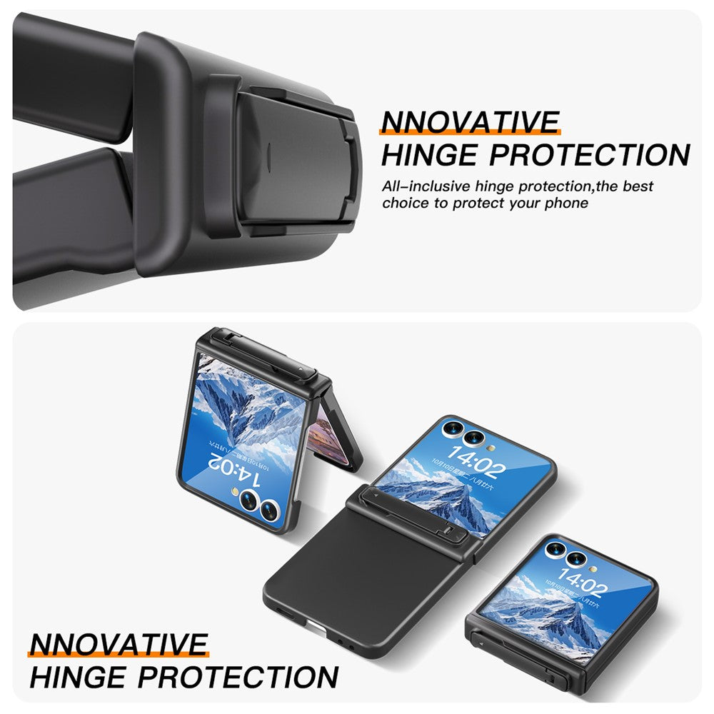 For Samsung Galaxy Z Flip7 5G Kickstand Case Hinge Protection Hard PC Phone Cover Built-In Screen Film - Black