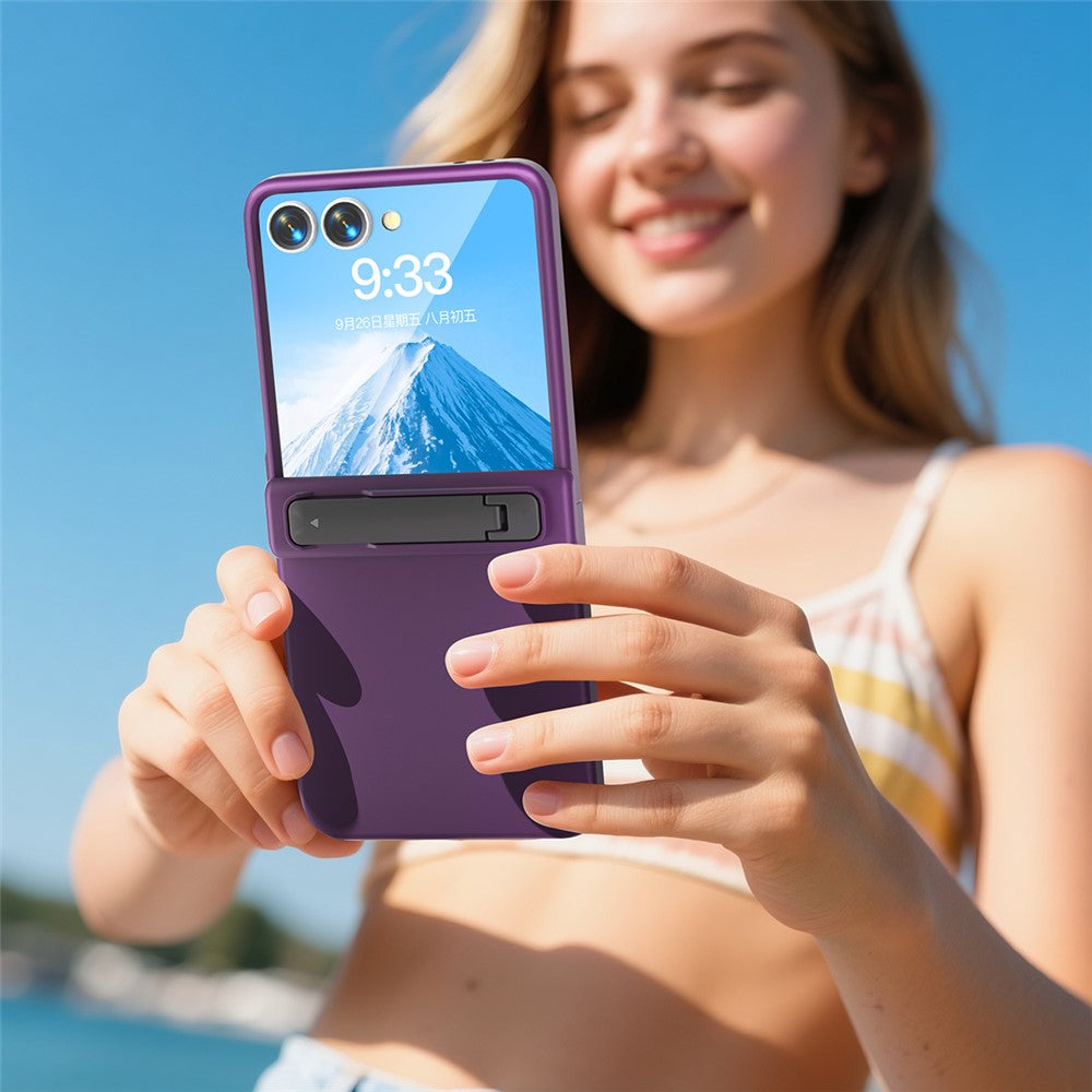 For Samsung Galaxy Z Flip7 5G Kickstand Case Hinge Protection Hard PC Phone Cover Built-In Screen Film - Dark Purple