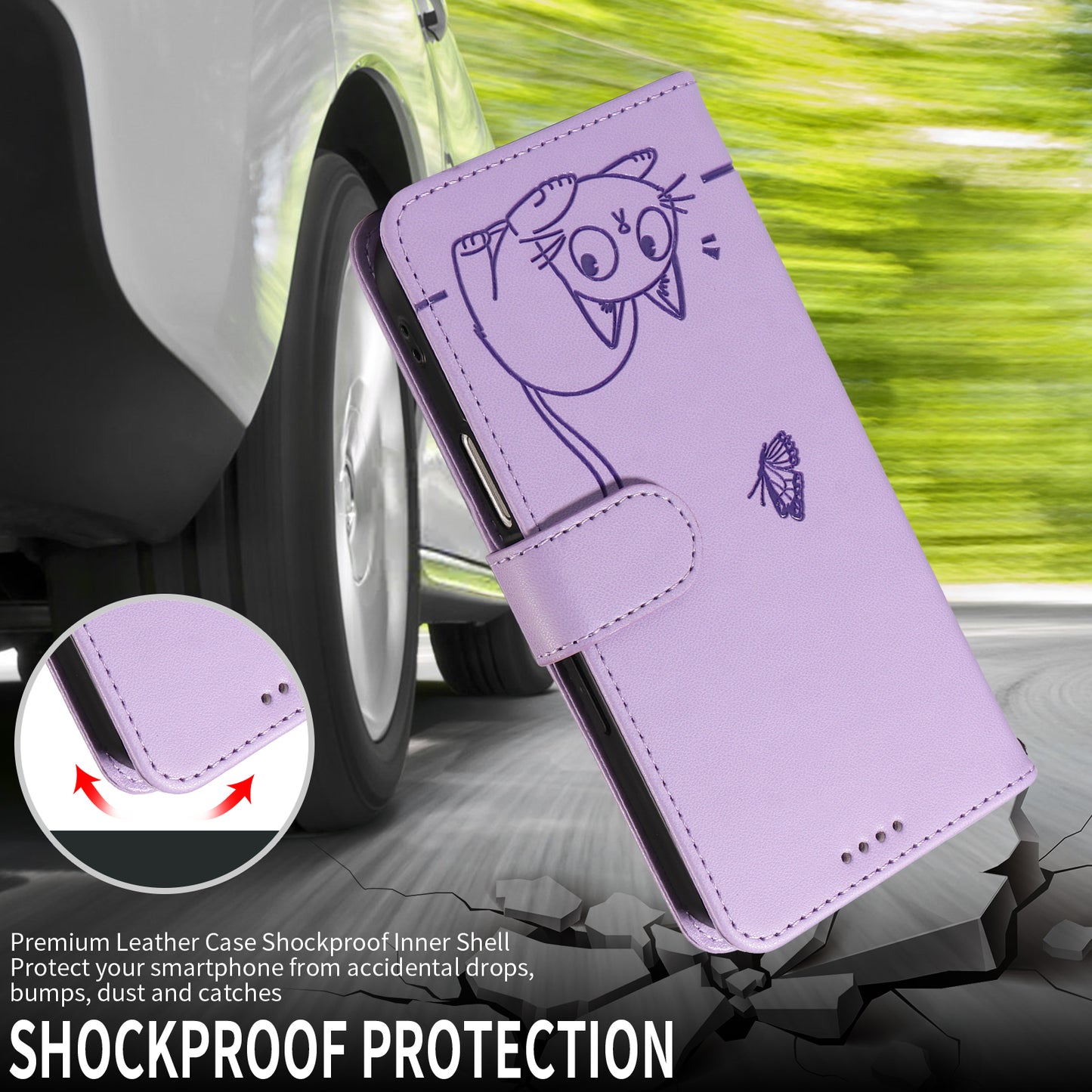 For Oppo Reno14 Pro 5G (China) / Oppo Reno14 Pro 5G (Global) Case Cat Pattern Imprint Leather Phone Cover with Wrist Strap - Purple