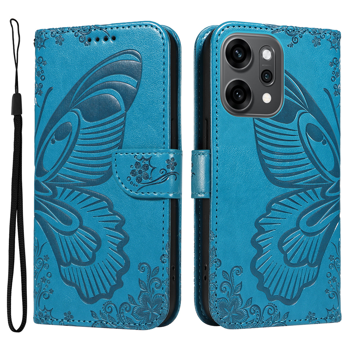 For Oppo Reno14 Pro 5G (China) / Oppo Reno14 Pro 5G (Global) Case Butterfly Pattern PU Leather Folio Flip Phone Cover -  Blue