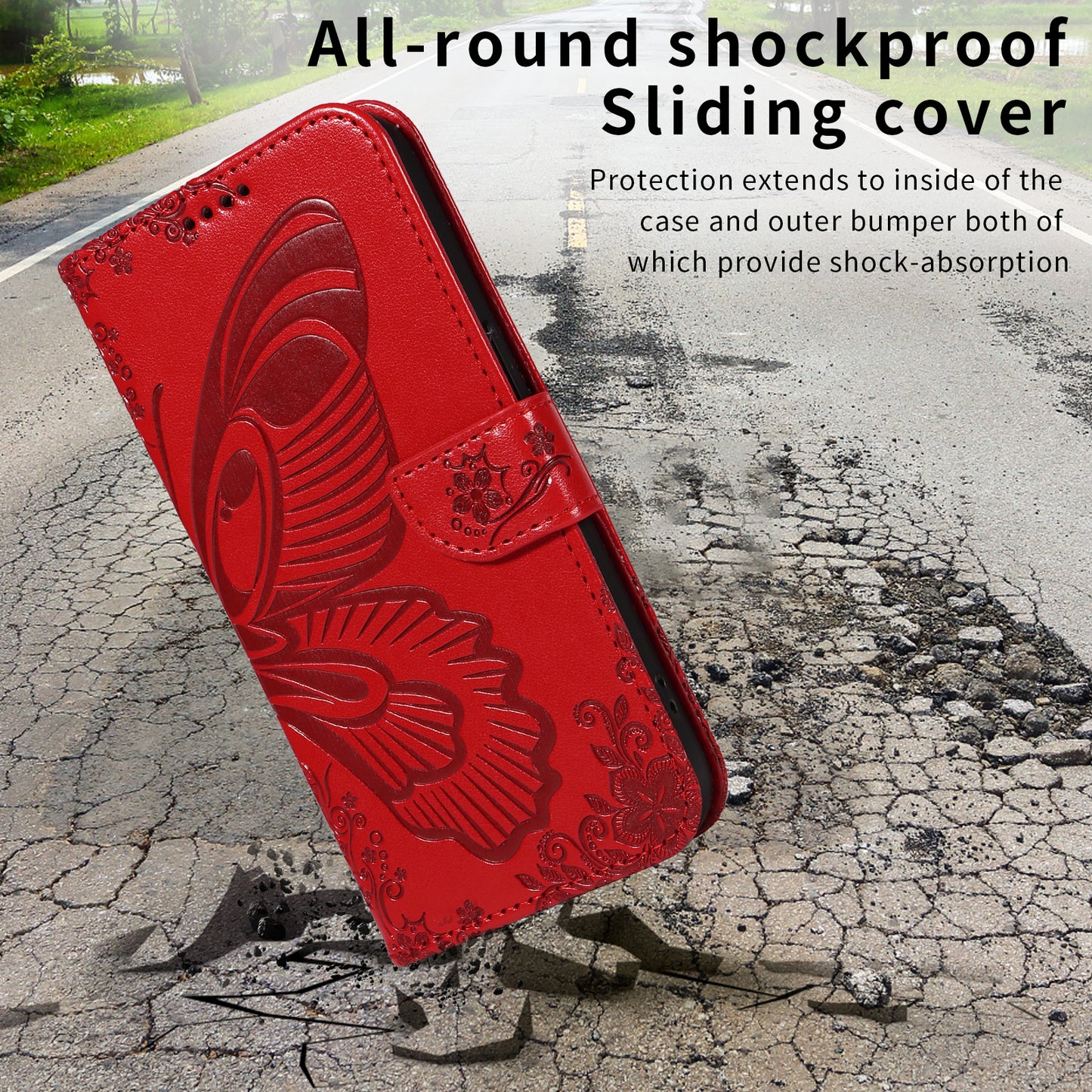 For Oppo Reno14 Pro 5G (China) / Oppo Reno14 Pro 5G (Global) Case Butterfly Pattern PU Leather Folio Flip Phone Cover -  Red