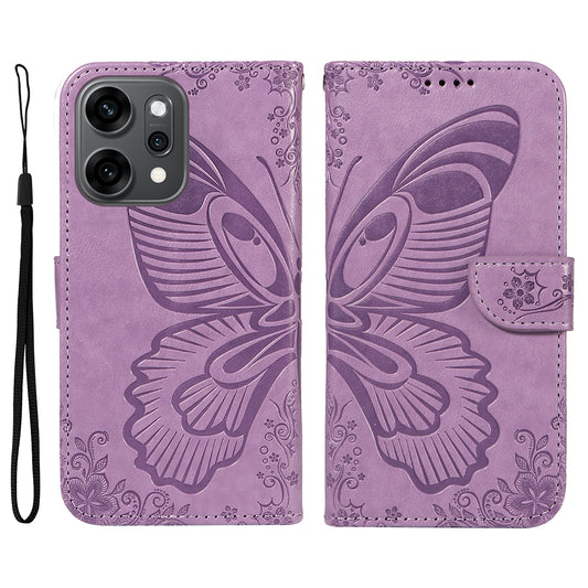 For Oppo Reno14 Pro 5G (China) / Oppo Reno14 Pro 5G (Global) Case Butterfly Pattern PU Leather Folio Flip Phone Cover -  Light Purple