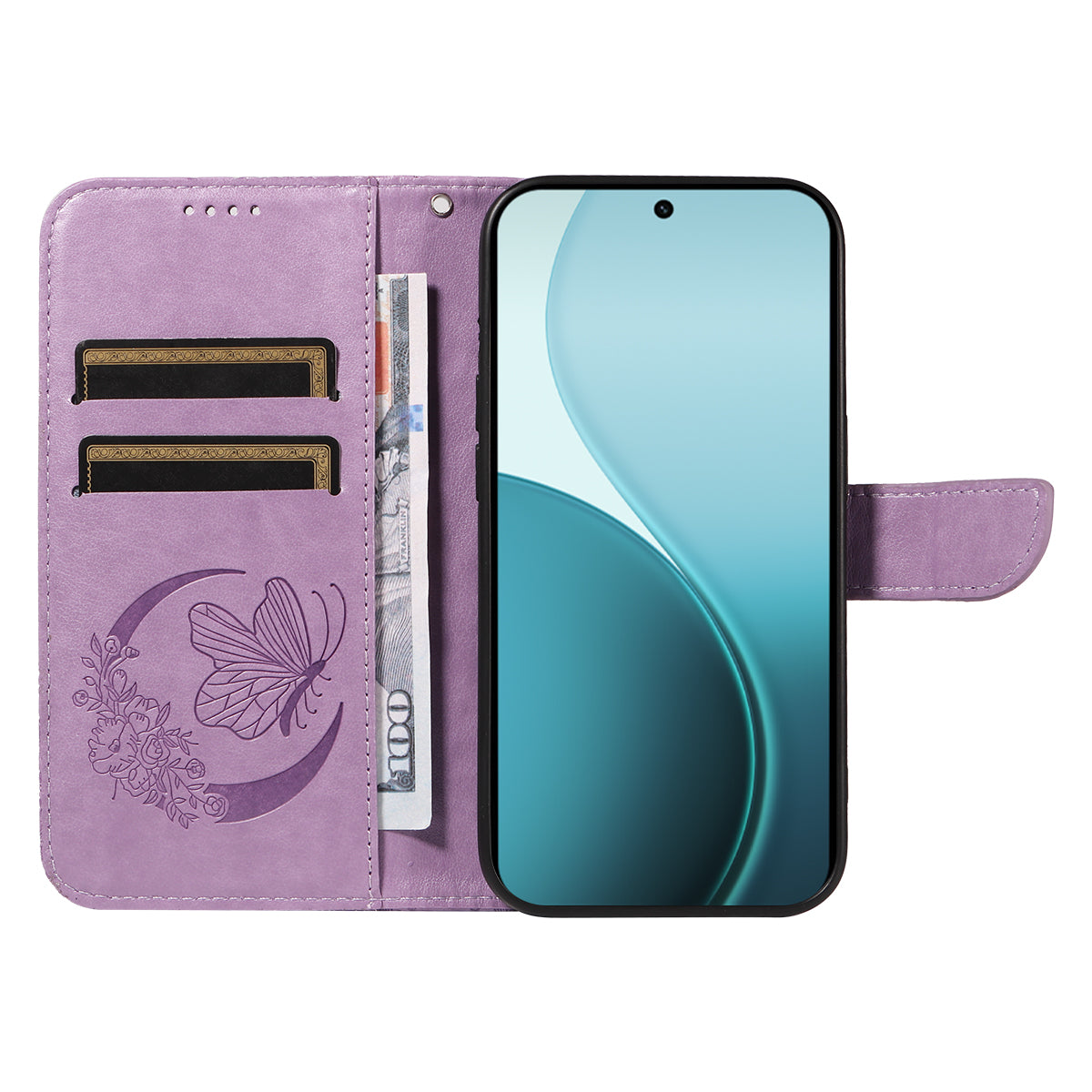 For Oppo Reno14 Pro 5G (China) / Oppo Reno14 Pro 5G (Global) Case Butterfly Pattern PU Leather Folio Flip Phone Cover -  Light Purple