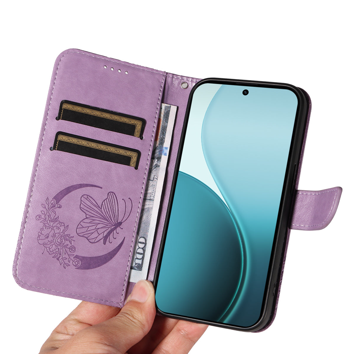 For Oppo Reno14 Pro 5G (China) / Oppo Reno14 Pro 5G (Global) Case Butterfly Pattern PU Leather Folio Flip Phone Cover -  Light Purple