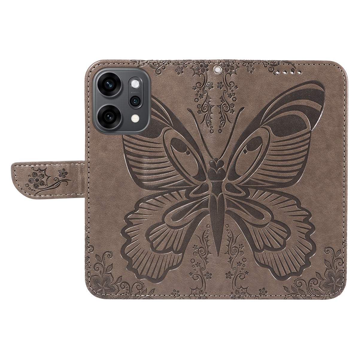 For Oppo Reno14 Pro 5G (China) / Oppo Reno14 Pro 5G (Global) Case Butterfly Pattern PU Leather Folio Flip Phone Cover - Grey