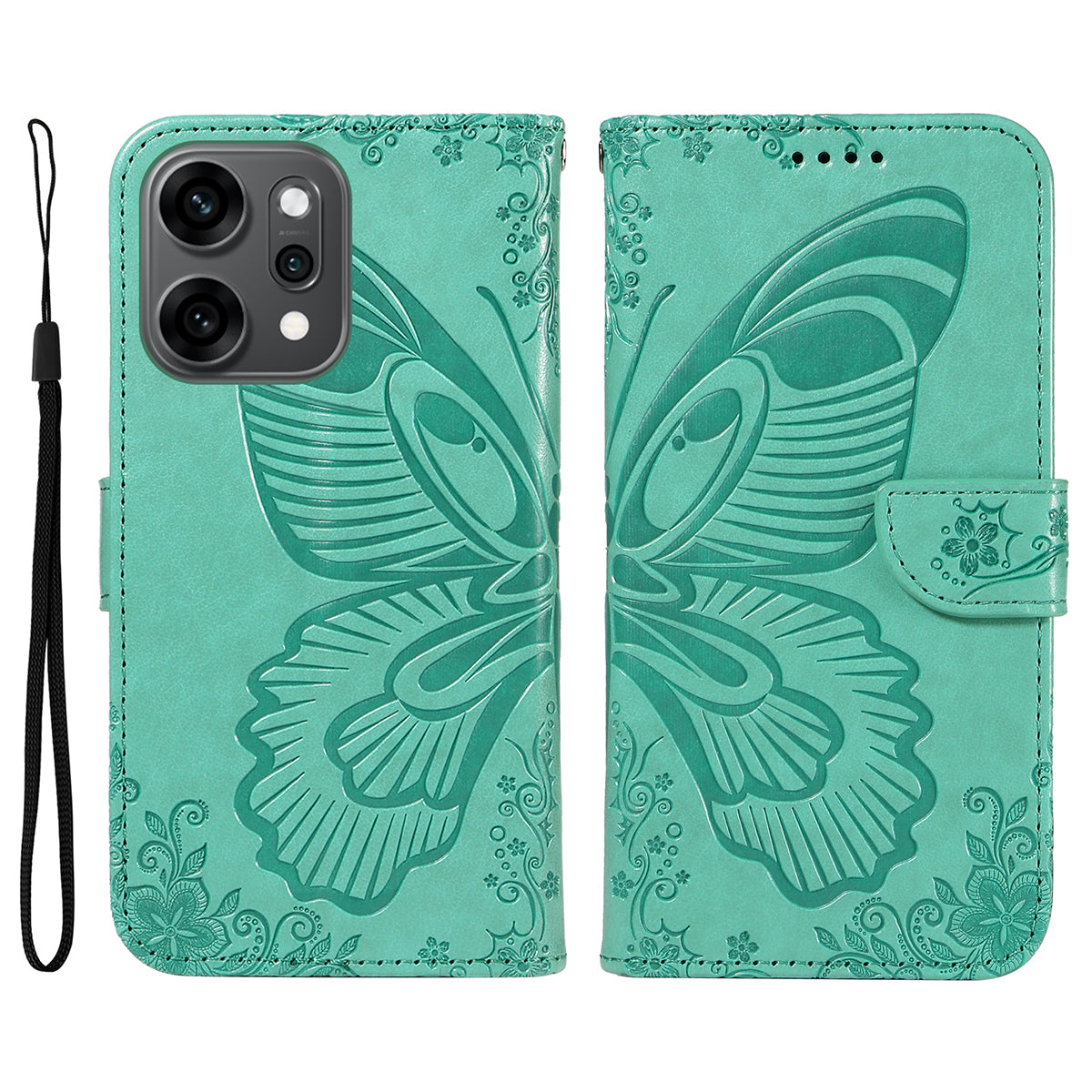 For Oppo Reno14 Pro 5G (China) / Oppo Reno14 Pro 5G (Global) Case Butterfly Pattern PU Leather Folio Flip Phone Cover -  Green