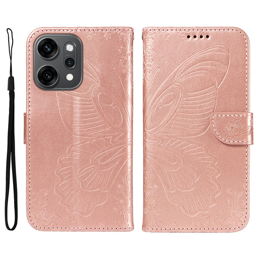 For Oppo Reno14 Pro 5G (China) / Oppo Reno14 Pro 5G (Global) Case Butterfly Pattern PU Leather Folio Flip Phone Cover -  Rose Gold