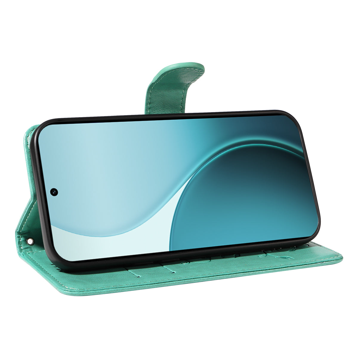 For Oppo Reno14 Pro 5G (China) / Oppo Reno14 Pro 5G (Global) PU Leather Cases Flower Pattern Wallet Stand Phone Cover with Strap - Green