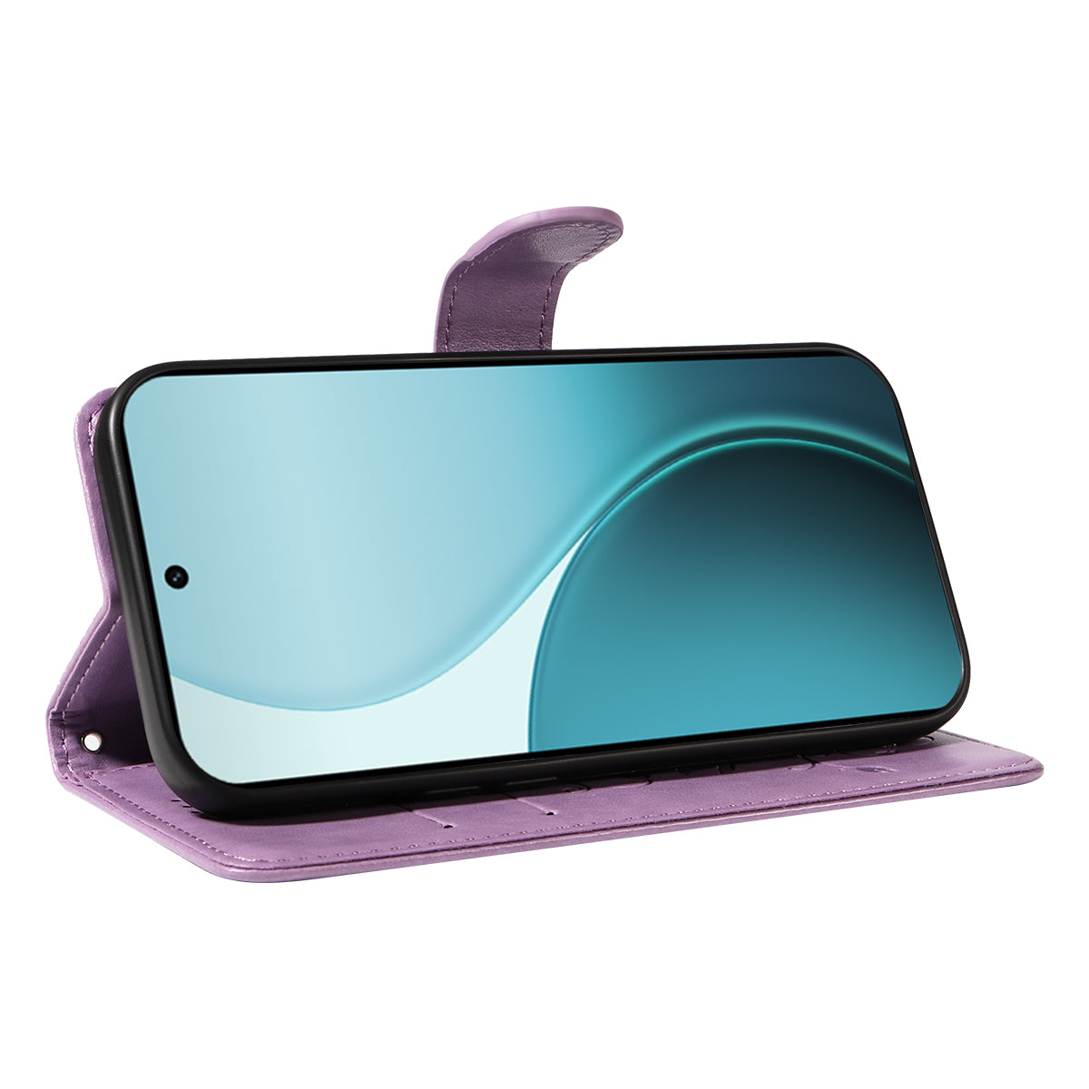 For Oppo Reno14 Pro 5G (China) / Oppo Reno14 Pro 5G (Global) PU Leather Cases Flower Pattern Wallet Stand Phone Cover with Strap -  Light Purple