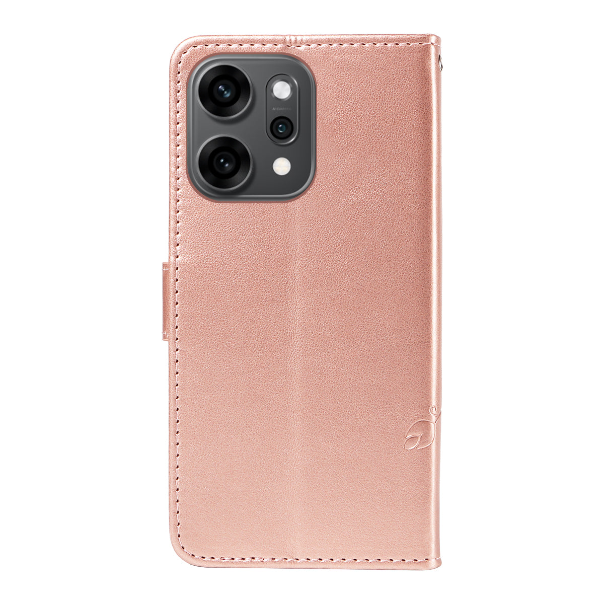 For Oppo Reno14 Pro 5G (China) / Oppo Reno14 Pro 5G (Global) PU Leather Cases Flower Pattern Wallet Stand Phone Cover with Strap - Rose Gold