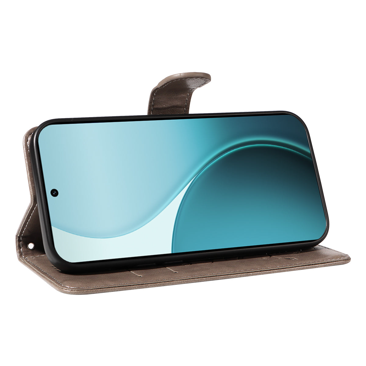 For Oppo Reno14 Pro 5G (China) / Oppo Reno14 Pro 5G (Global) PU Leather Cases Flower Pattern Wallet Stand Phone Cover with Strap - Grey