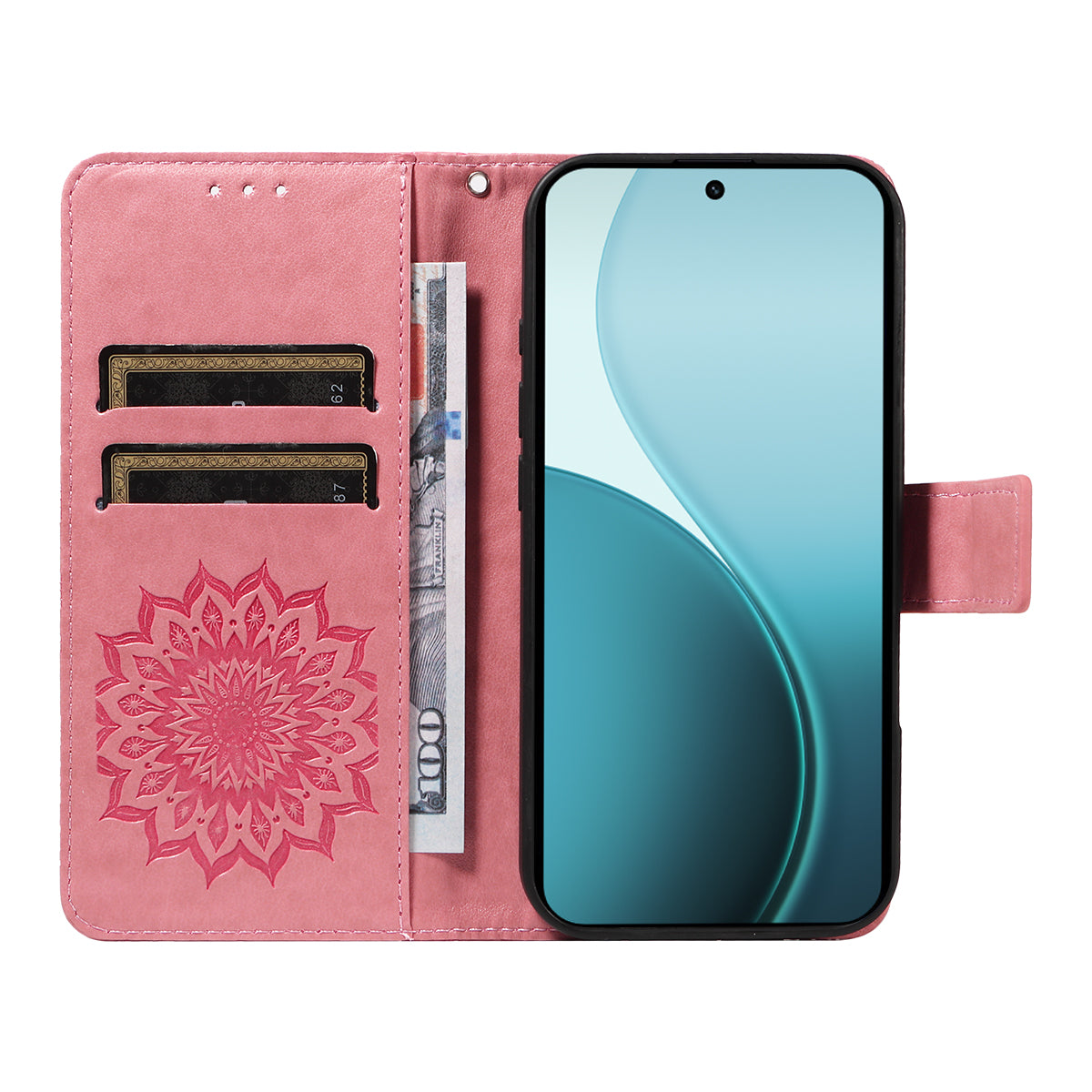 For Oppo Reno14 Pro 5G (China) / Oppo Reno14 Pro 5G (Global) Leather Wallet Case Sunflower Imprinted Phone Cover - Pink