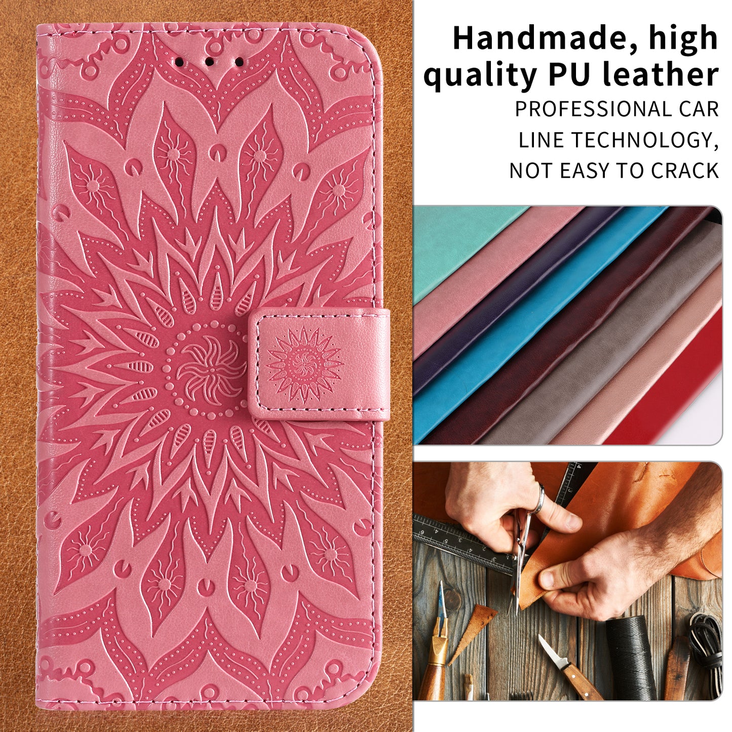 For Oppo Reno14 Pro 5G (China) / Oppo Reno14 Pro 5G (Global) Leather Wallet Case Sunflower Imprinted Phone Cover - Pink