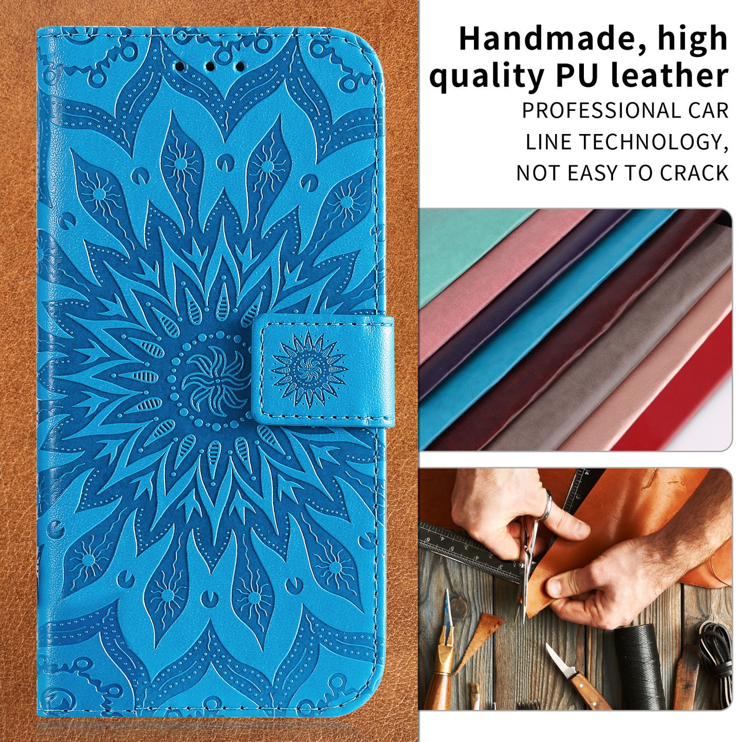 For Oppo Reno14 Pro 5G (China) / Oppo Reno14 Pro 5G (Global) Leather Wallet Case Sunflower Imprinted Phone Cover - Blue