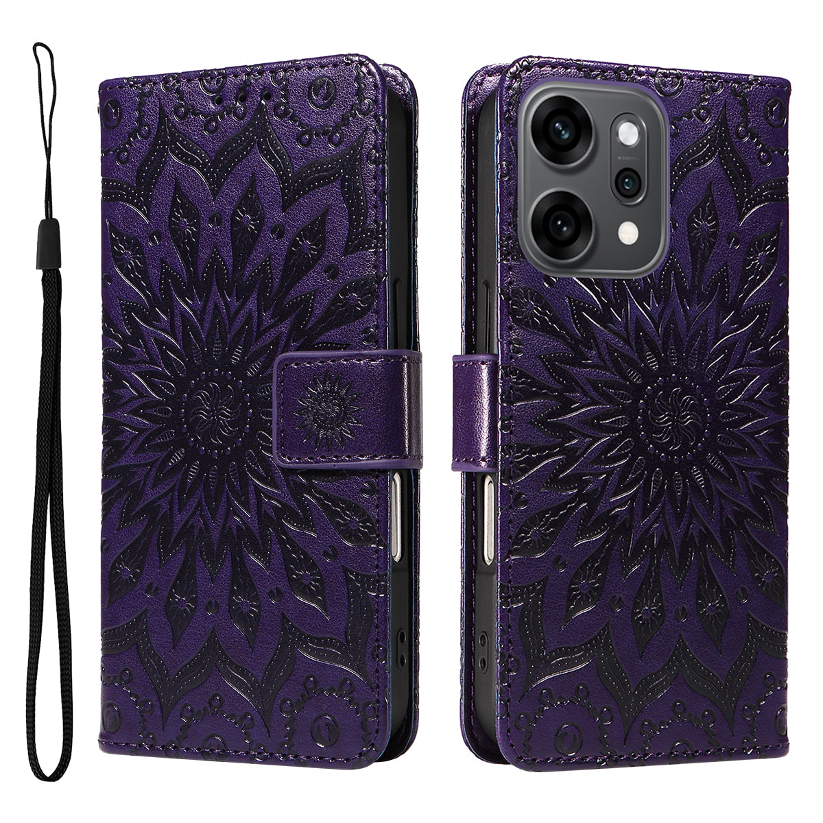 For Oppo Reno14 Pro 5G (China) / Oppo Reno14 Pro 5G (Global) Leather Wallet Case Sunflower Imprinted Phone Cover - Purple