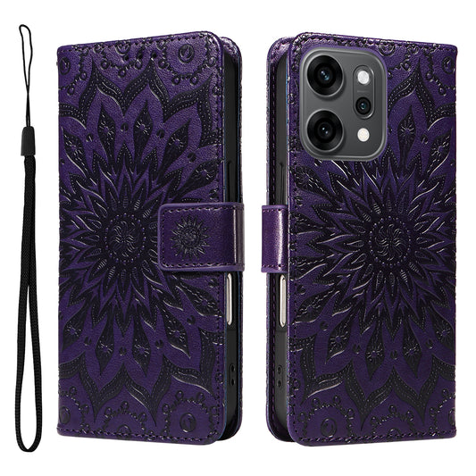 For Oppo Reno14 Pro 5G (China) / Oppo Reno14 Pro 5G (Global) Leather Wallet Case Sunflower Imprinted Phone Cover - Purple