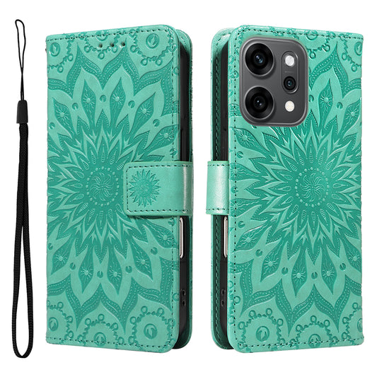 For Oppo Reno14 Pro 5G (China) / Oppo Reno14 Pro 5G (Global) Leather Wallet Case Sunflower Imprinted Phone Cover - Green
