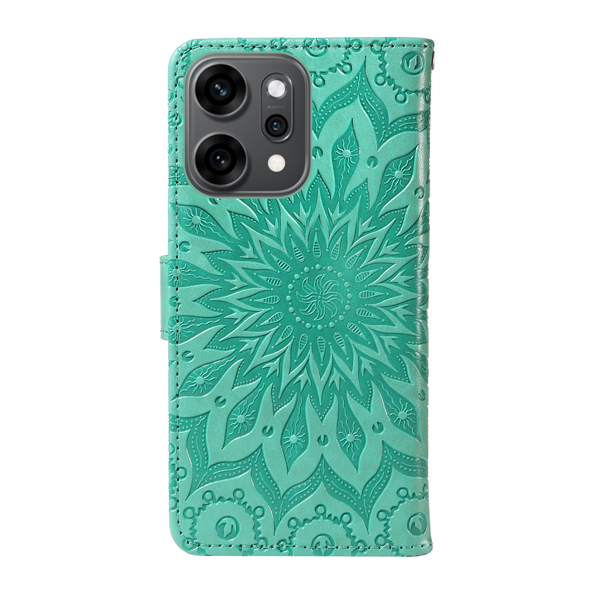 For Oppo Reno14 Pro 5G (China) / Oppo Reno14 Pro 5G (Global) Leather Wallet Case Sunflower Imprinted Phone Cover - Green