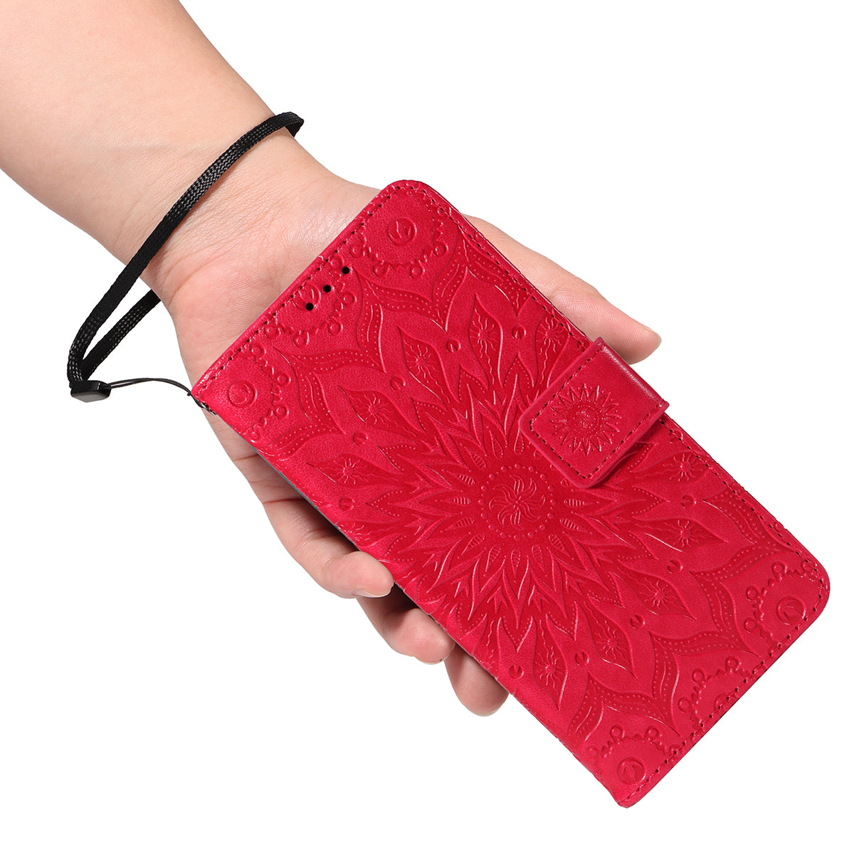For Oppo Reno14 Pro 5G (China) / Oppo Reno14 Pro 5G (Global) Leather Wallet Case Sunflower Imprinted Phone Cover - Red