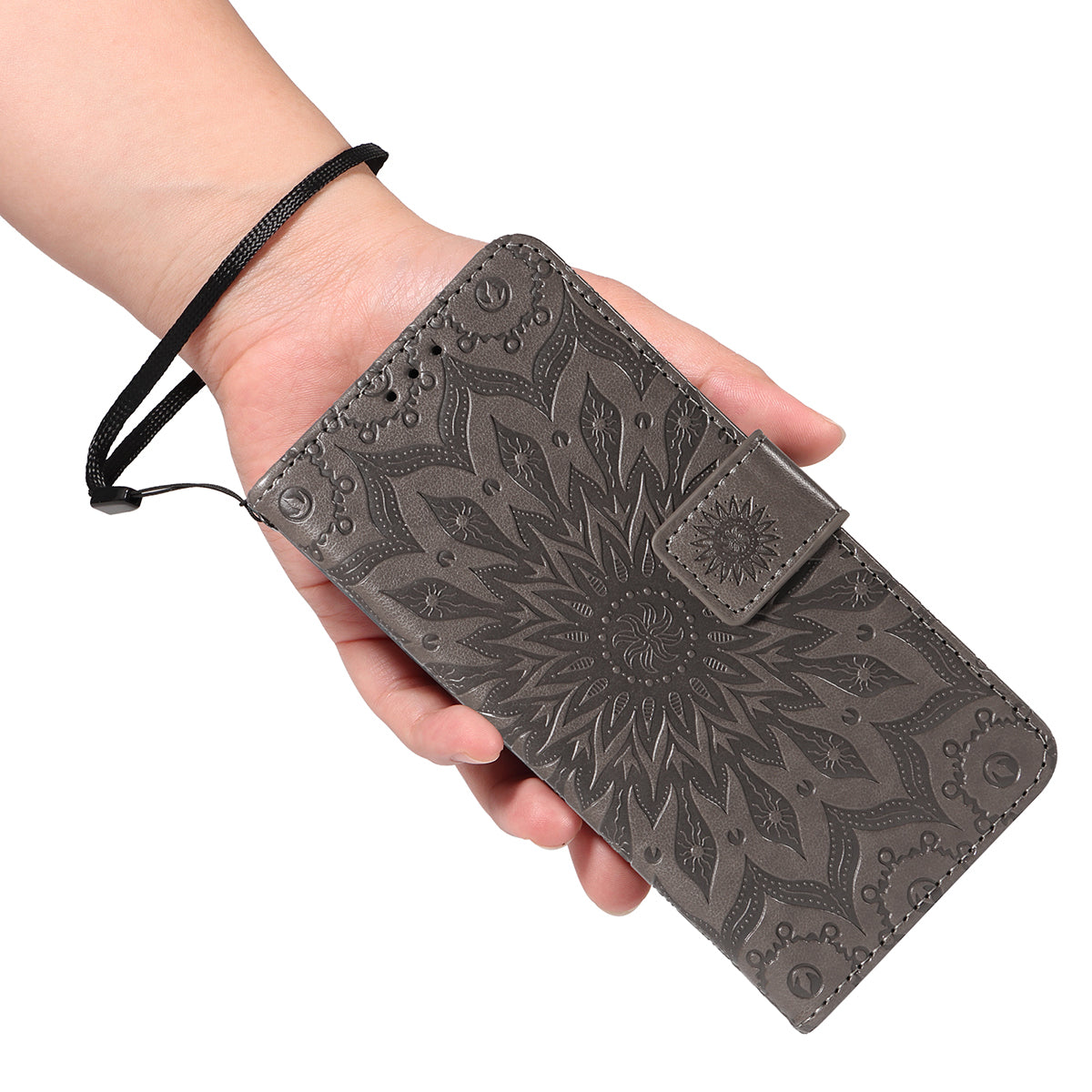 For Oppo Reno14 Pro 5G (China) / Oppo Reno14 Pro 5G (Global) Leather Wallet Case Sunflower Imprinted Phone Cover - Grey