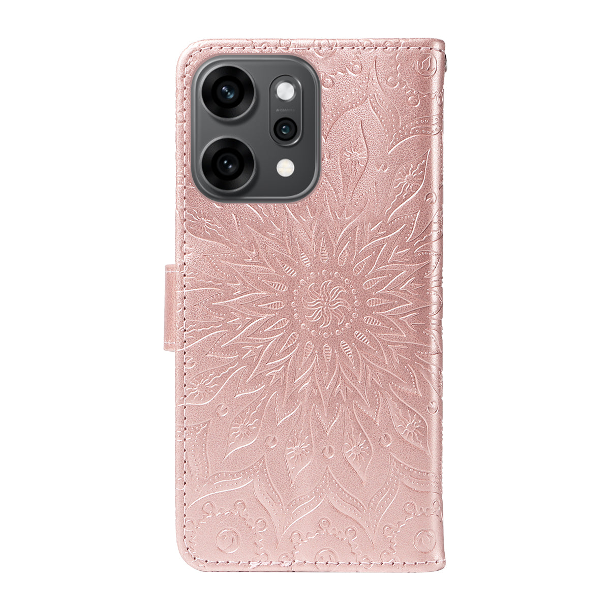 For Oppo Reno14 Pro 5G (China) / Oppo Reno14 Pro 5G (Global) Leather Wallet Case Sunflower Imprinted Phone Cover -  Rose Gold