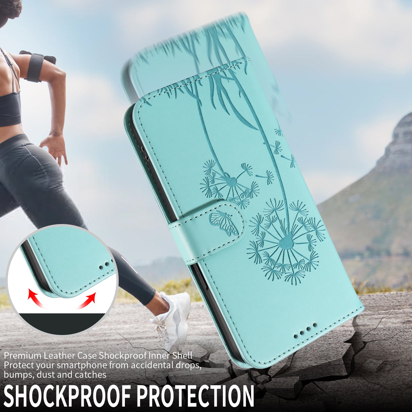 For Oppo Reno14 Pro 5G (China) / Oppo Reno14 Pro 5G (Global) Leather Wallet Case with Strap Dandelion Imprint Phone Stand Cover - Green