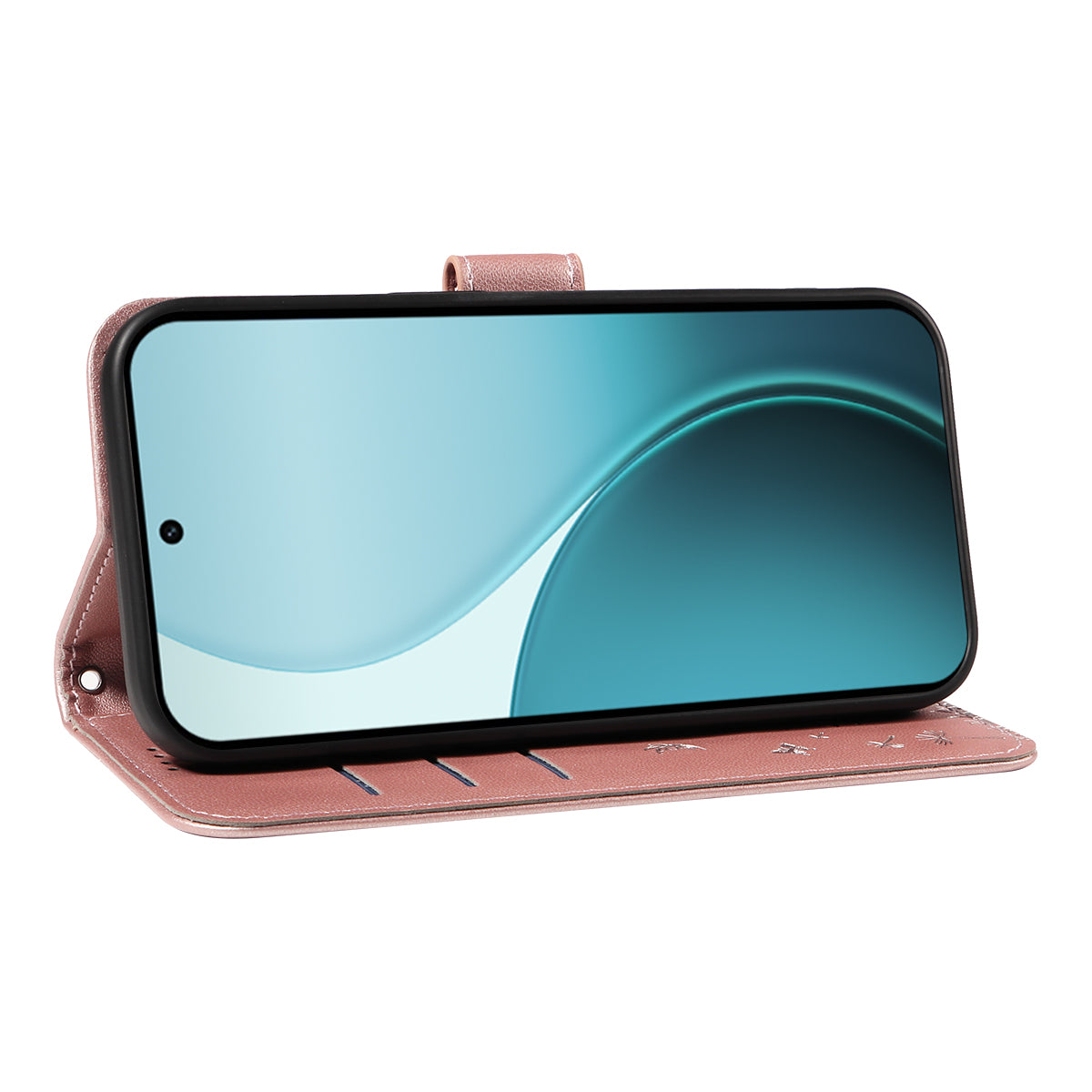 For Oppo Reno14 Pro 5G (China) / Oppo Reno14 Pro 5G (Global) Leather Wallet Case with Strap Dandelion Imprint Phone Stand Cover - Rose Gold