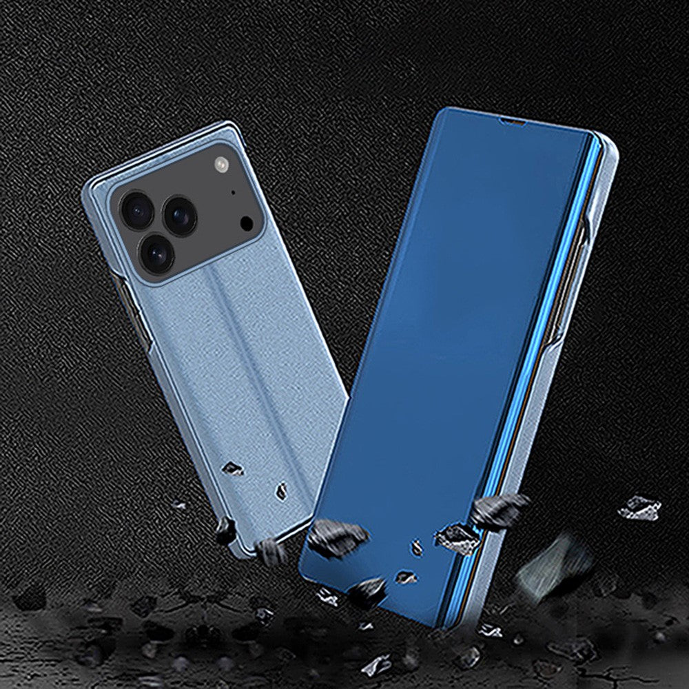 For iPhone 17 Pro Max Case View Window Stand Leather Flip Phone Cover - Silver