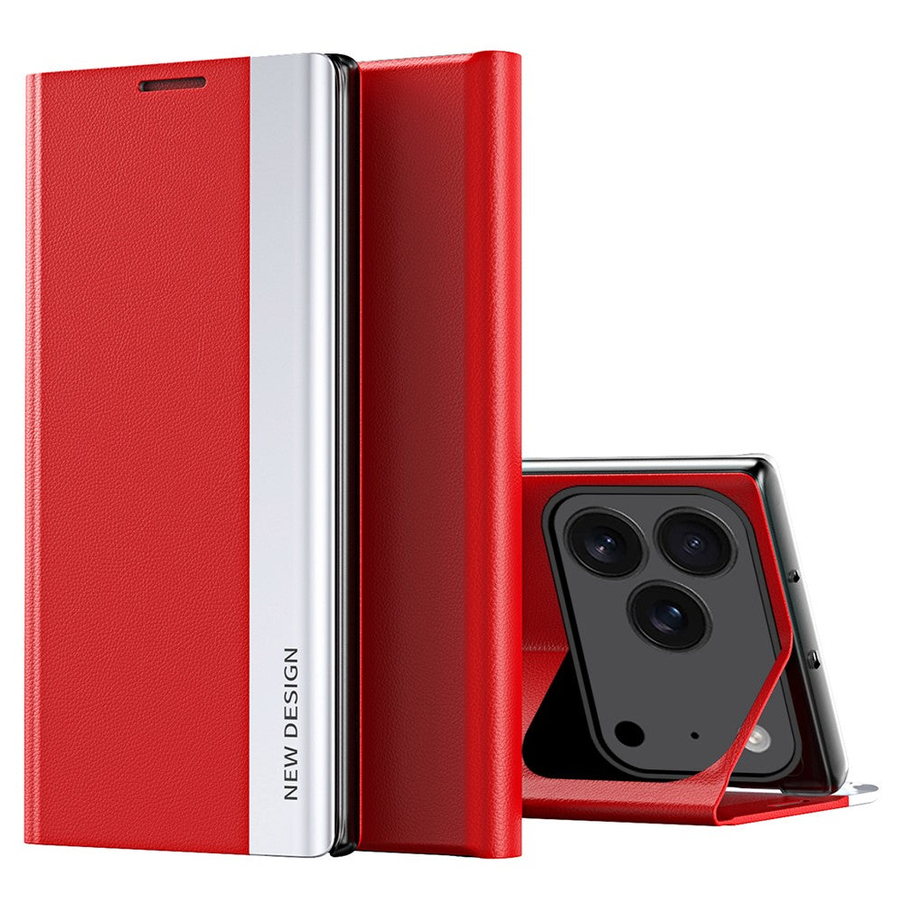 For iPhone 17 Pro Max Case Anti-Drop Leather Phone Cover with Stand - Red