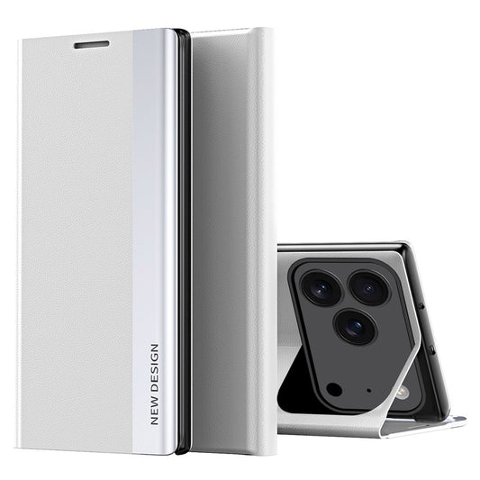 For iPhone 17 Pro Max Case Anti-Drop Leather Phone Cover with Stand - Silver