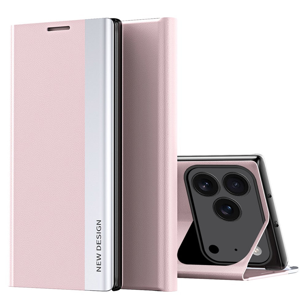 For iPhone 17 Pro Max Case Anti-Drop Leather Phone Cover with Stand - Pink