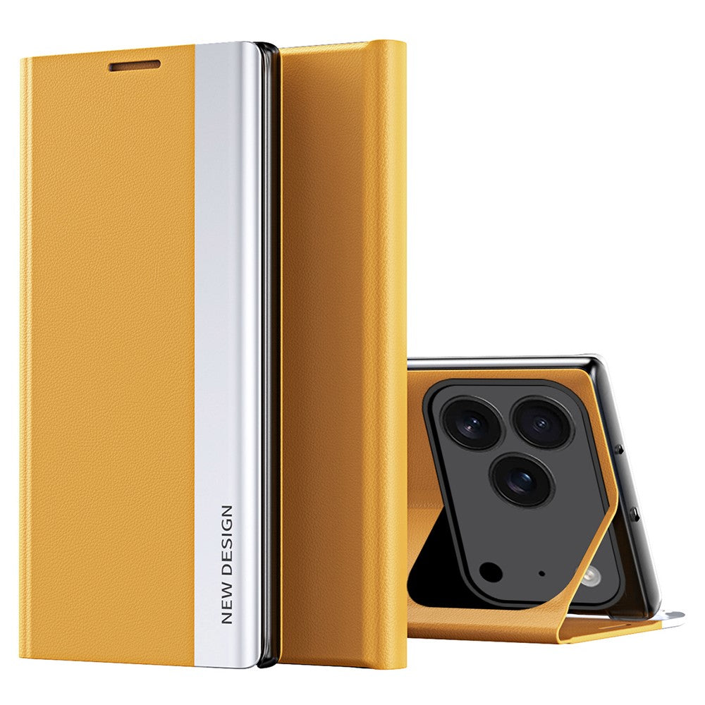 For iPhone 17 Pro Max Case Anti-Drop Leather Phone Cover with Stand - Yellow