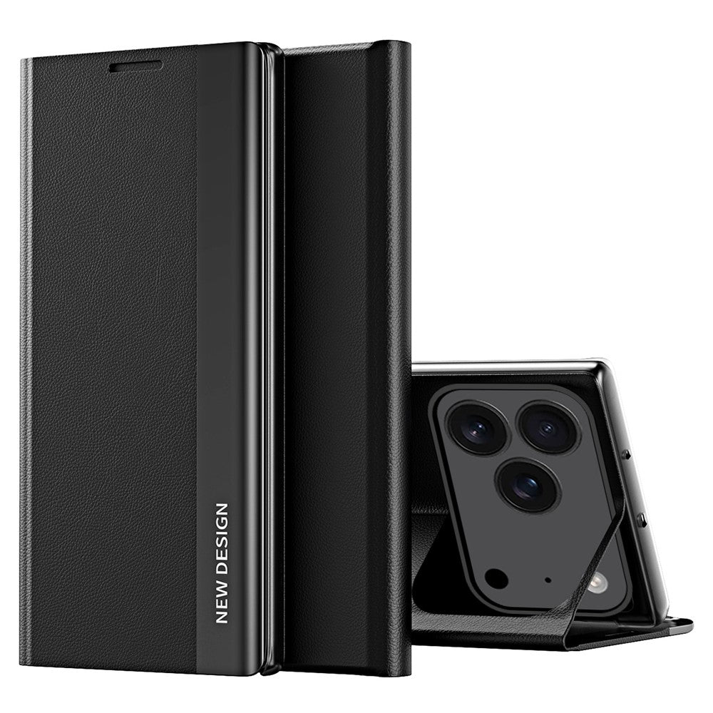 For iPhone 17 Pro Max Case Anti-Drop Leather Phone Cover with Stand - Black