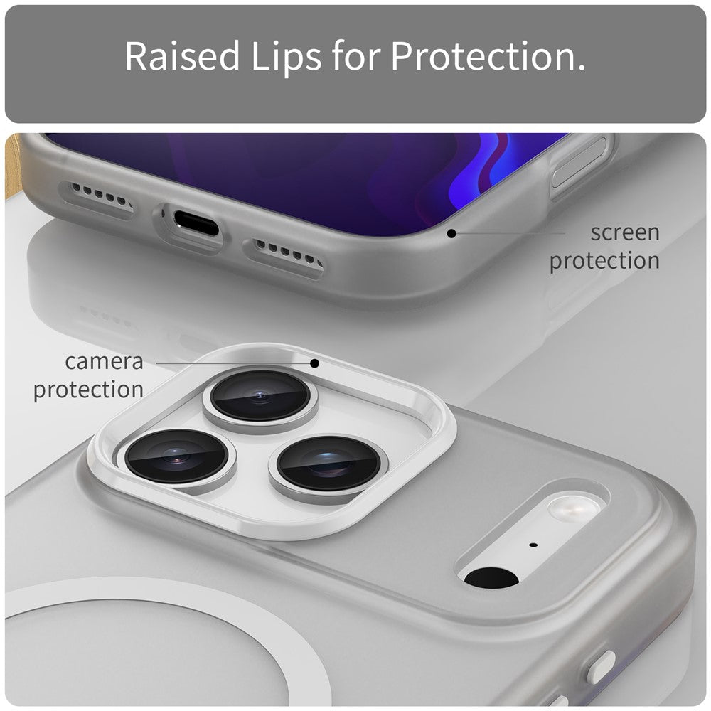 For iPhone 17 Pro Max Case Compatible with MagSafe TPU + PC Matte Translucent Phone Back Cover - White