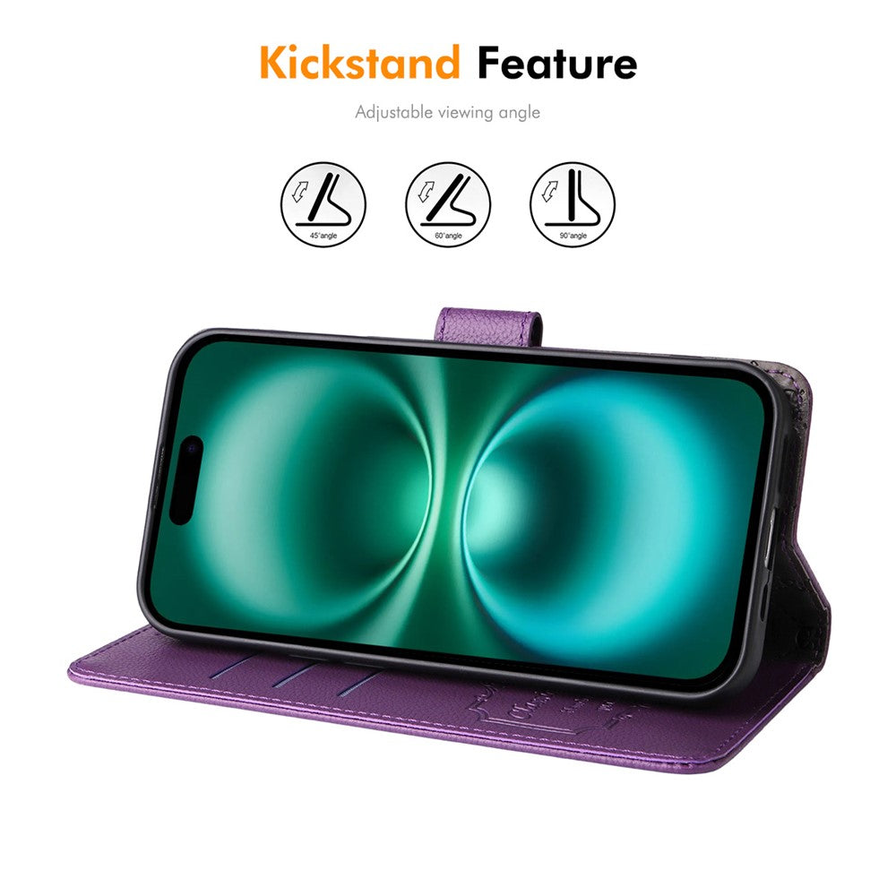 ENKAY HAT PRINCE For iPhone 17 Pro Max Wallet Case with Strap RFID Blocking Leather Stand Phone Cover - Purple