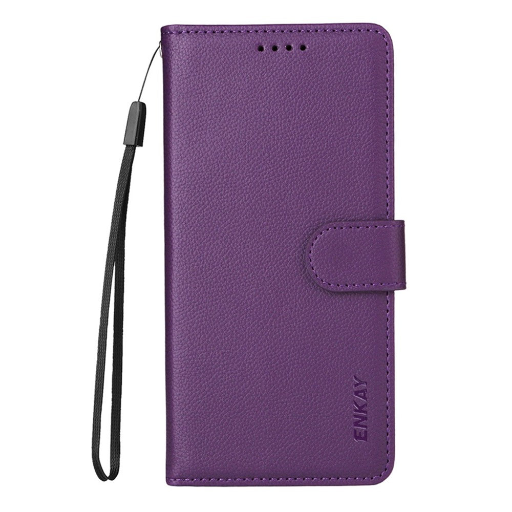 ENKAY HAT PRINCE For iPhone 17 Pro Max Wallet Case with Strap RFID Blocking Leather Stand Phone Cover - Purple