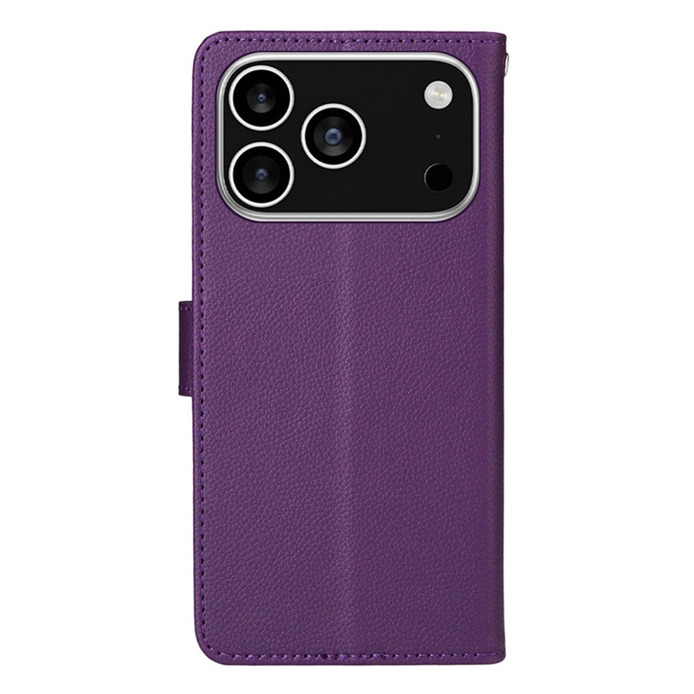 ENKAY HAT PRINCE For iPhone 17 Pro Max Wallet Case with Strap RFID Blocking Leather Stand Phone Cover - Purple