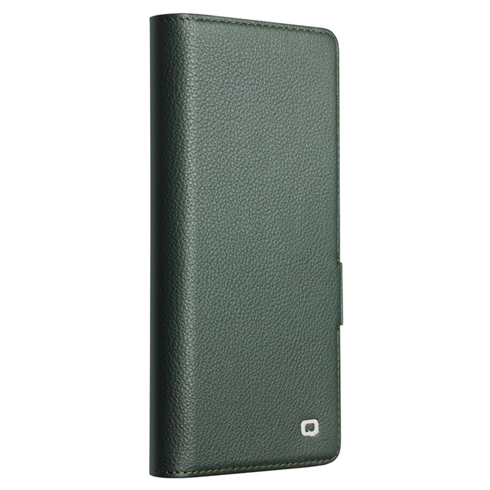 QIALINO For Samsung Galaxy Z Fold7 5G Case with Card Holder Genuine Cow Leather Stand Phone Cover - Green