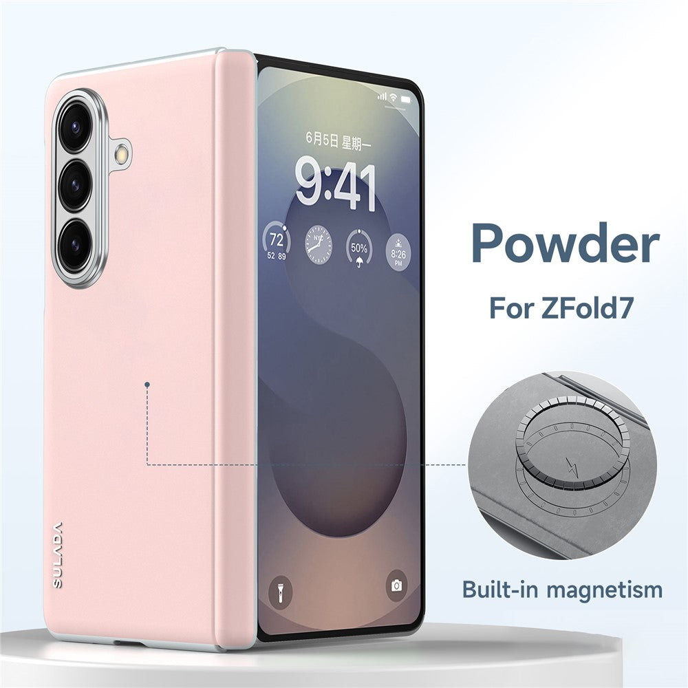 SULADA For Samsung Galaxy Z Fold7 5G Case Leather Back Cover Compatible with MagSafe Hinge Protection - Pink