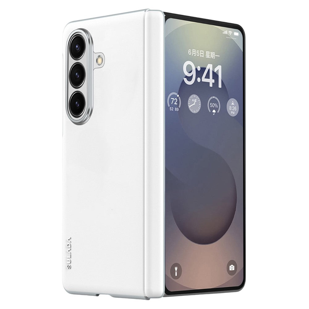 SULADA For Samsung Galaxy Z Fold7 5G Case Leather Back Cover Compatible with MagSafe Hinge Protection - White